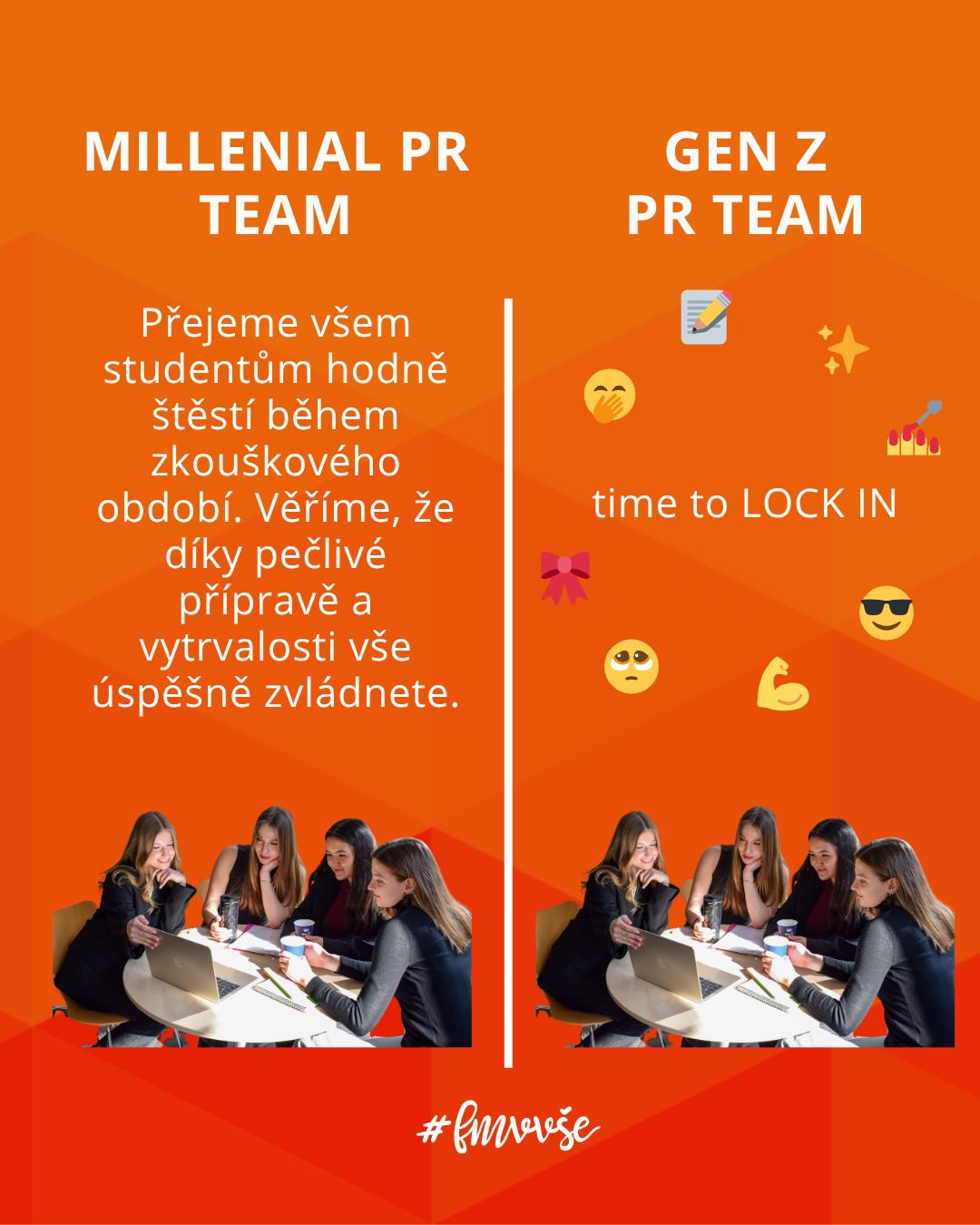 Millennial PR Team vs. Gen Z PR Team 👀

Držíme palce všem u zkoušek 🍀

#millennial #genz #marketing #zkouskoveobdobi #studentifmv #studentlife #fmvvse #fakultamezinarodnichvztahu #vsecz @vsecz #studyatvse #millenialvsgenz #fmvjelaska #examseason #menimekontaktynavztahy