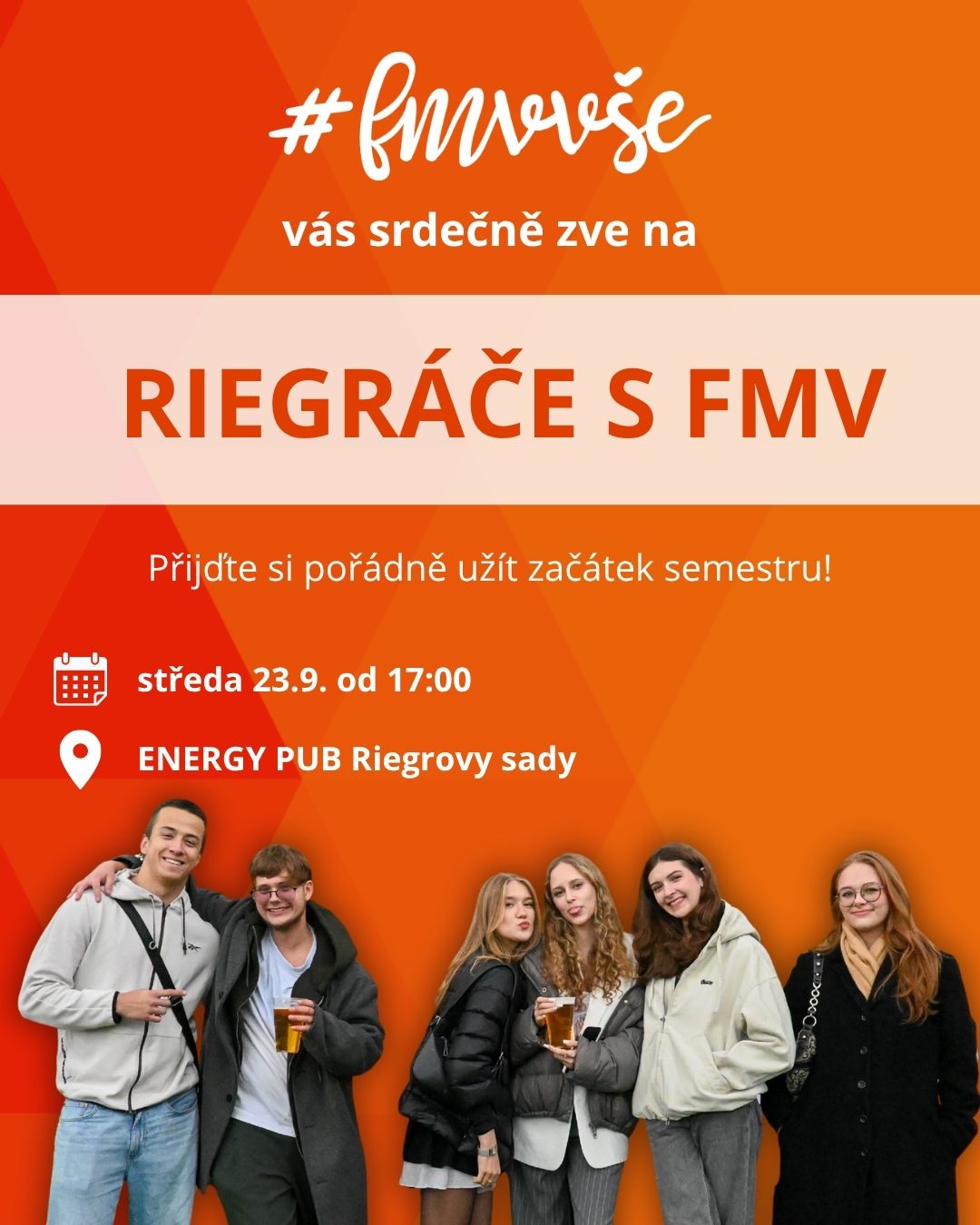 ✨Chceš správně zahájit nový semestr? Užít si fajn odpoledne plné super programu a příjemné společnosti? ☀️ Tak doraž na Riegráčích s FMV!🧡😁

🗓️Akce se koná ve středu 23. 9. 2024 od 17:00 v Riegrových sadech nad VŠE.

📍Na akci se můžeš těšit na spoustou spolužáků, starších i nových, na vyučující a dokonce i zástupce studentských spolků. Ti si připravili nejen zajímavosti o svých spolcích, ale také různé hry a jiné aktivity! 🤩

🏆Můžeš si zasoutěžit o fakultní merch, poznat nové tváře a hlavně si užít nezapomenutelný odpoledne plné zábavy. 🥳

Na závěr večera se s námi můžeš přesunout i do OX klubu na legendární VŠE Bomba party pořádanou Nation2Nation a dovršit tak skvělý večer!🍹🎶

A aby toho nebylo málo, tak když se zaregistruješ na Riegráče s FMV, tak od nás díky promo kódu získáš slevu na Bomba párty lístek.😎

✨Tak neváhej a registruj se pomocí odkazu v biu!

Uvidíme se tam!🧡

#fmvvse #studentifmv #studentlife #vse #novysemestr #riegracesfmv #riegrovysady #fakultamezinarodnichvztahu #bombaparty #vselife