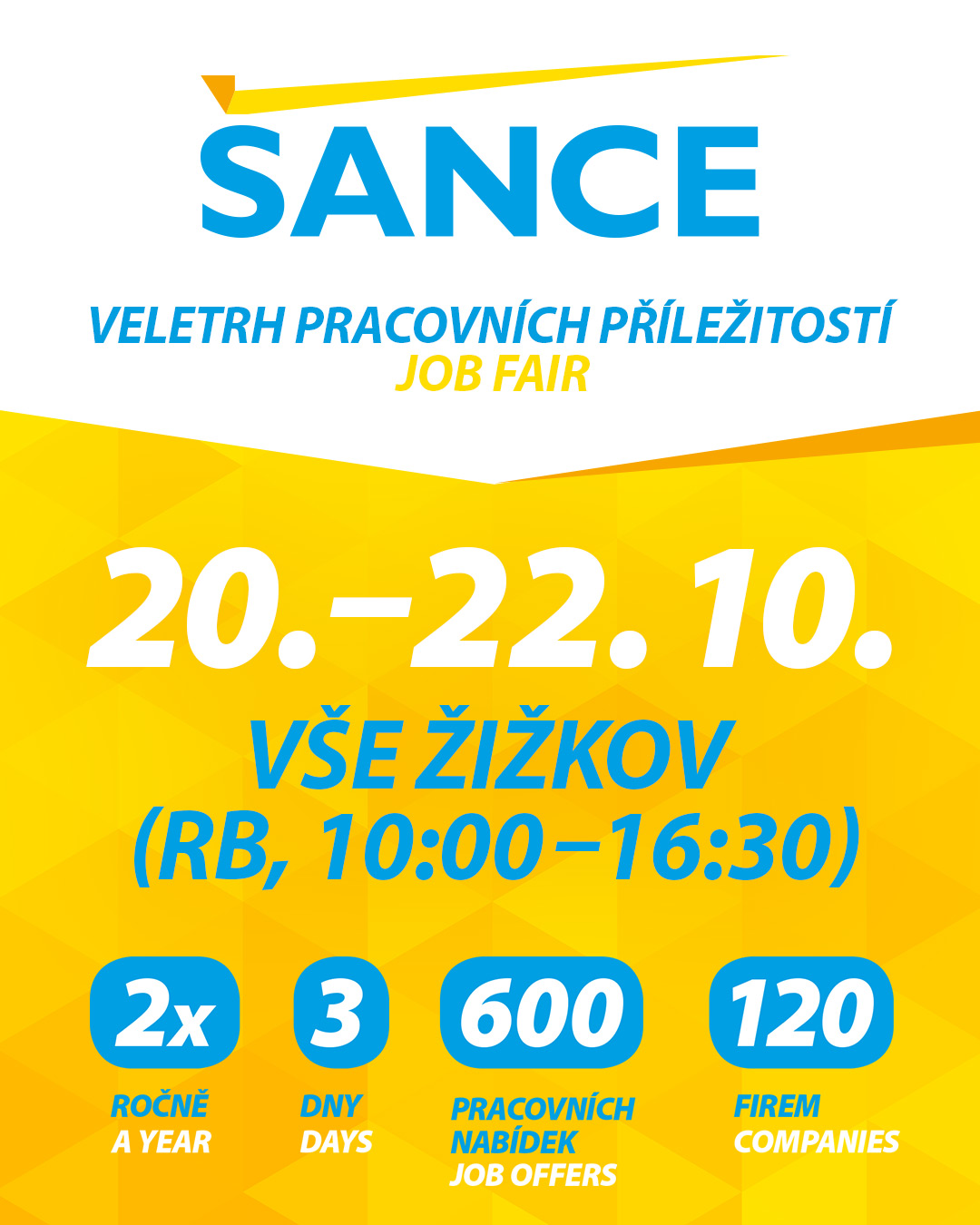 Hledáš stáž, práci, nebo chceš vylepšit své CV? Přijď na veletrh ŠANCE!

📅 20.–22. října 2026, 10:00–16:30
📍 Rajská budova @vsecz

Na co se můžeš těšit?
- Setkání s top zaměstnavateli
- Konzultace CV s @honors_academia
- Profesionální líčení a focení na CV
- Konzultace podnikatelského záměru s @czechinvestagency
- Kariérní workshopy a mnoho dalšího

#studentifmv #studentlife #fmvvse #fakultamezinarodnichvztahu #vsecz #studyatvse #prilezitosti #spoluprace #menimekontaktynavztahy #SANCE #veletrhsance #fmvjelaska