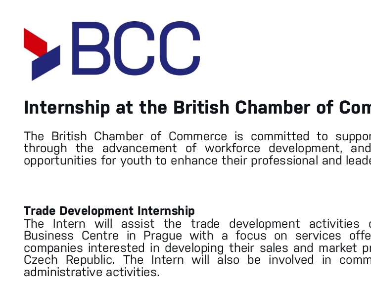 Výběrové řízení na stáž: British Chamber of Commerce
